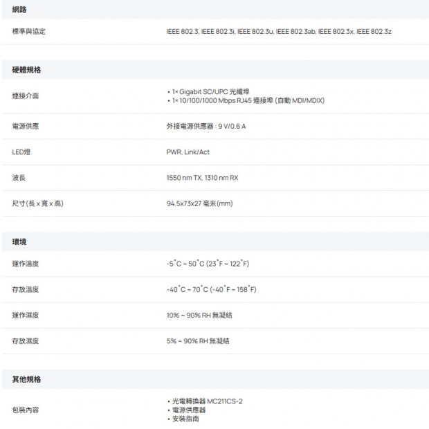 TP-LINK MC211CS-2 Omada Gigabit WDM 光電轉換器_單模單芯_.1.jpg