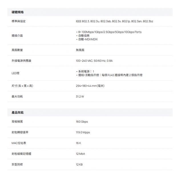 TP-LINK DS108X Omada 8 埠 10G 非管理桌上/機架型交換器