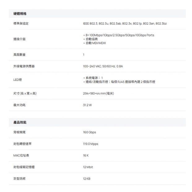 TP-LINK DS1008X Omada 8 埠 10G 非管理桌上/機架型交換器