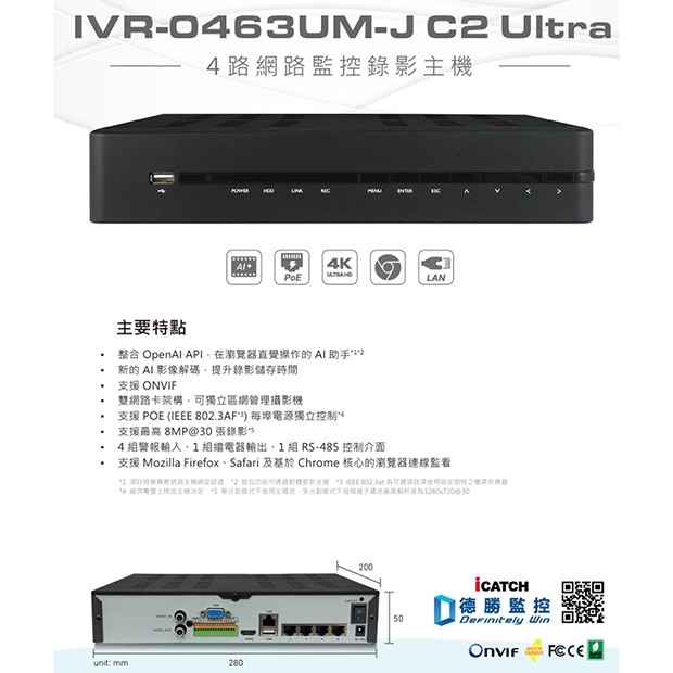 ICATCH 可取 IVR-0463UM-J06C2U 4CH 4K 4路網路監控錄影主機.1.jpg