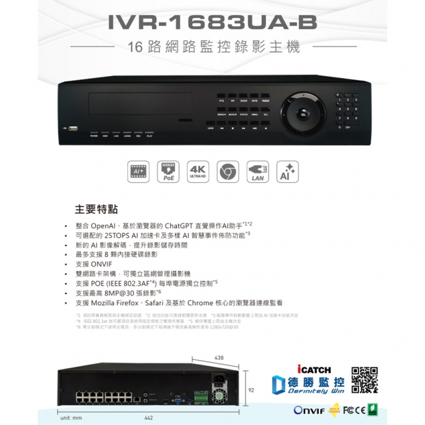 ICATCH 可取 IVR-1683UA-B04 16CH 4K 16路網路監控錄影主機.1.jpg