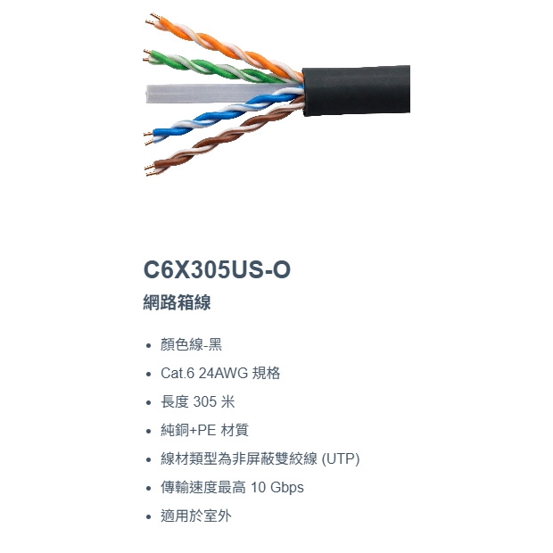 神盾 C6X305US-O Cat.6 24AWG 室外網路箱線 305mm.1.jpg