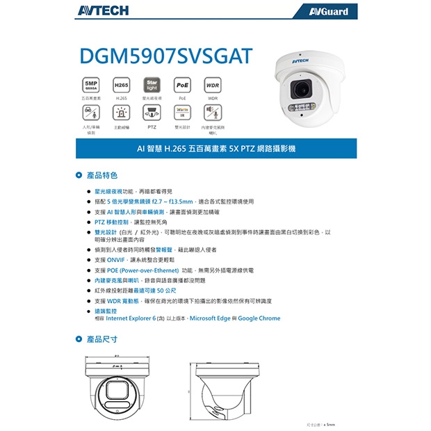 AVTECH 陞泰 DGM5907SVSGAT AI 智慧H.265五百萬畫素5X PTZ變焦網路攝影機.1.jpg