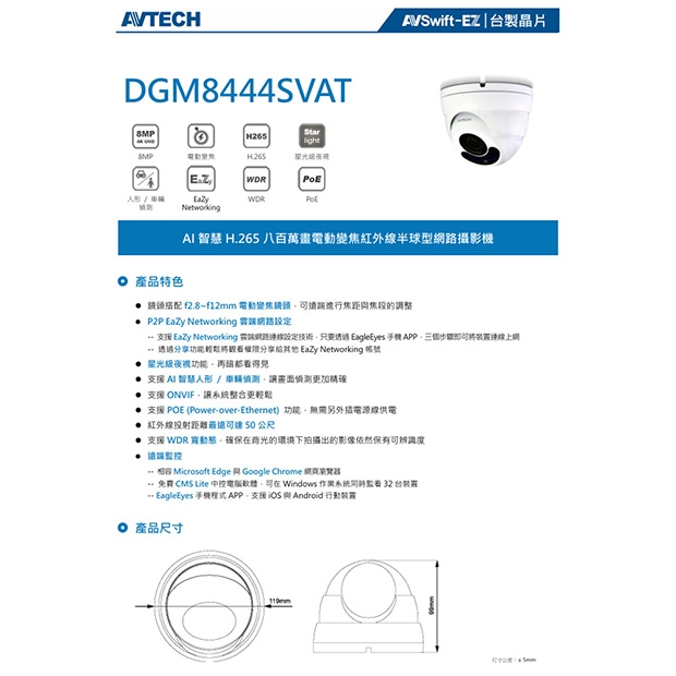 AVTECH 陞泰 DGM8444SVAT AI 智慧H.265八百萬畫電動變焦紅外線半球型網路攝影機.1.jpg