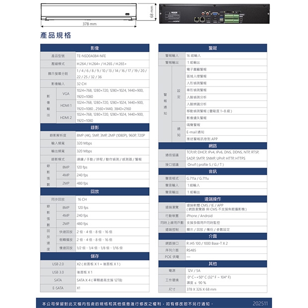 東訊TECOM TE-NSD0A084-NFE 32路H.265智能網路型監控錄影主機.2.jpg