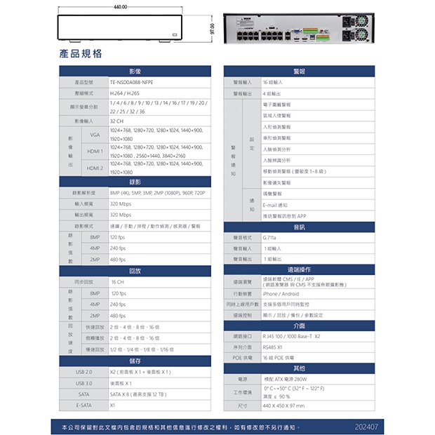 東訊TECOM TE-NSD0A088-NFPE 32路H.265智能網路型監控錄影主機.2.jpg