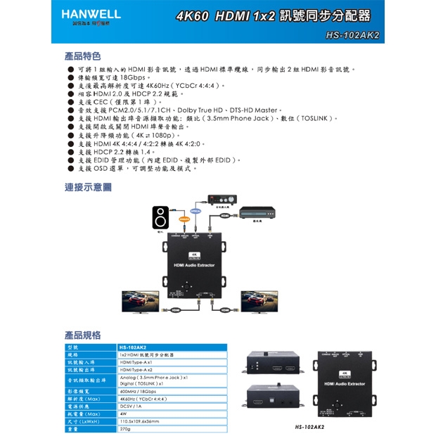 HANWELL HS-102AK2 1x2 HDMI 訊號同步分配器 _ 4K60Hz _.1.jpg