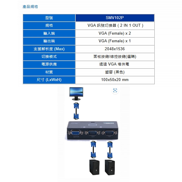 HANWELL SMV102P 2x1 VGA 訊號切換器.1.jpg
