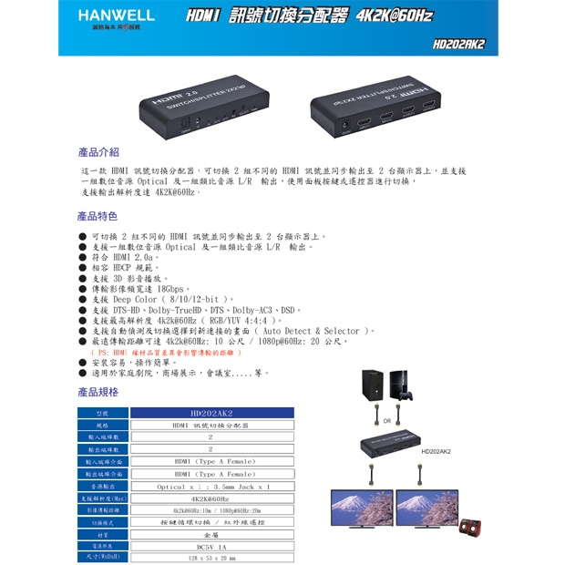 HANWELL HD202AK2 2x2 HDMI 訊號切換分配器 _ 4K60Hz _.1.jpg