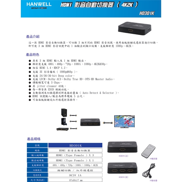 HANWELL HD301K 3x1 HDMI 訊號切換器 _ 4K30Hz _.1.jpg
