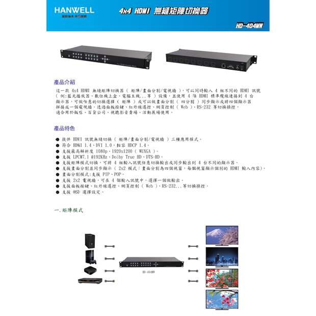 HANWELL HD-404MW 4x4 HDMI 訊號無縫矩陣切換器 _ 1080p@60Hz _.1.jpg
