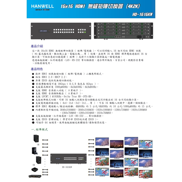 HANWELL HD-1616KW 16x16 HDMI 訊號無縫矩陣切換器 _ 4K60Hz _.1.jpg