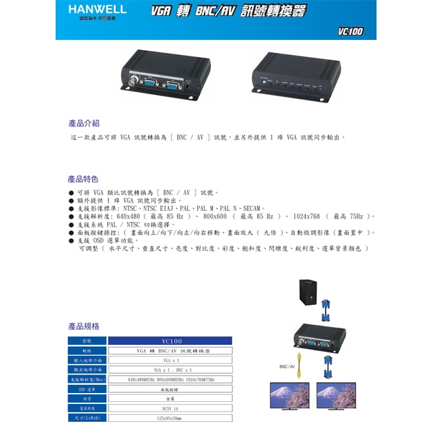 HANWELL VC100 VGA 轉 BNC AV 訊號轉換器.1.jpg