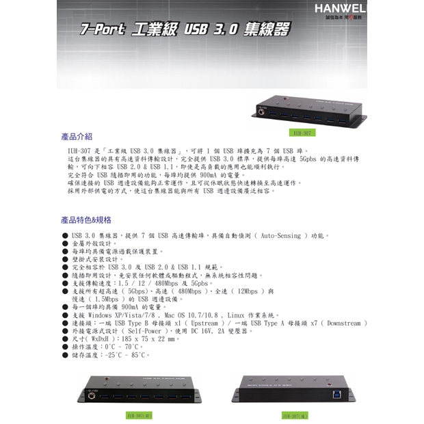 HANWELL IUH-307 7埠 工業級 USB 3.0 集線器.1.jpg