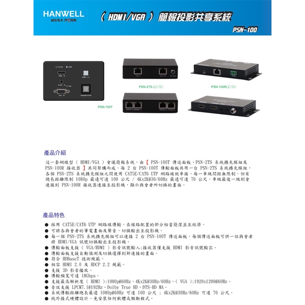 HANWELL PSN-100 網線型。投影機 簡報共享器 _ 1080p 4K60Hz _.1.jpg