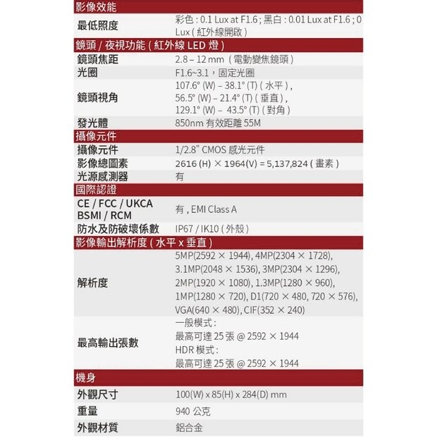LILIN 利凌 V1R9552AX3 500萬畫素 紅外線自動對焦 槍型網路攝影機.1.jpg
