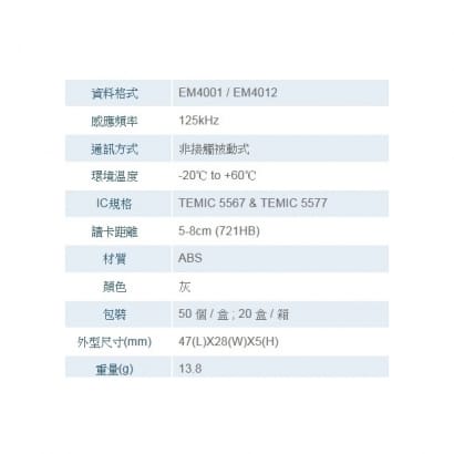 SOYAL AR-TAGK71W20F 方形可讀寫鑰匙圈