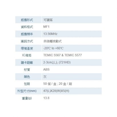 SOYAL AR-TAGK71W20F-EM 方形可讀寫鑰匙圈(EM格式)