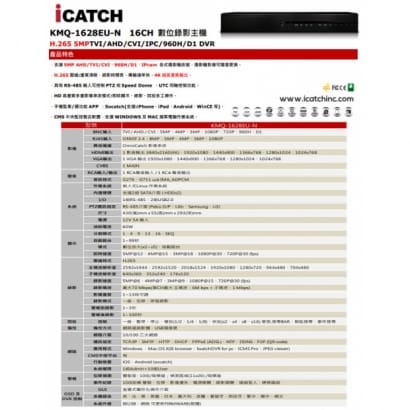 ICATCH 可取 KMQ-1628AU-N 16路 H.265 4K 聲音16入2出 數位錄影主機