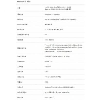 SOYAL AR-727-CM 串列設備連網控制器Modbus RTU Over TCP