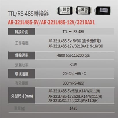 SOYAL AR-321L485-12V(AR-321L485/AR-829L485)TTL/RS-485轉換器