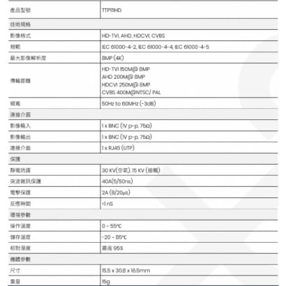 TTP111HD 高清影像雙絞線傳輸器