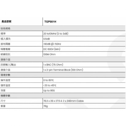 TGP001 影像雙絞線接地隔離器