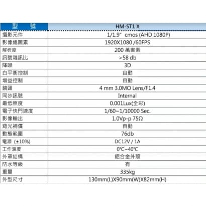 環名 HM-ST1 X AHD 1080P 200萬畫素超低照度攝影機