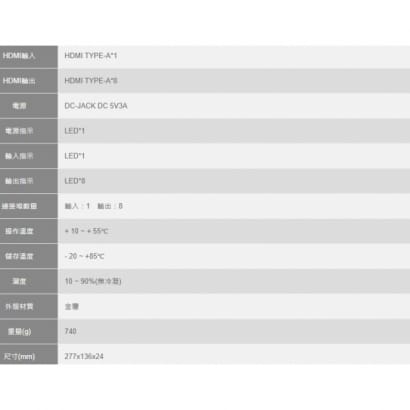 HSP-5028 HDMI1.3 8Port 影音訊號分配器