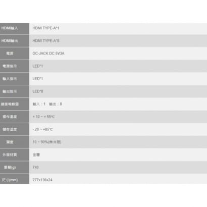 HSP-5028 HDMI1.3 8Port 影音訊號分配器