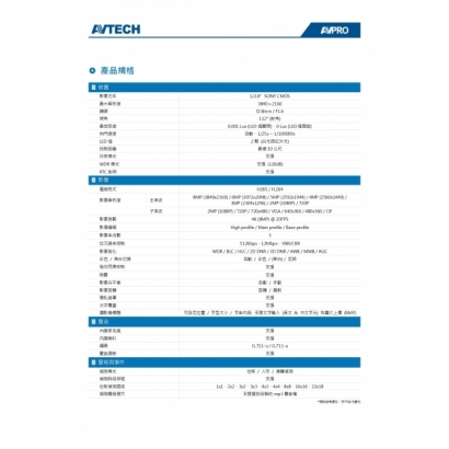 AVTECH 陞泰 DGM8208SVGAT 八百萬畫素 AI智慧 H.265 雙光款半球型 網路攝影機