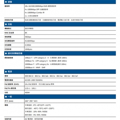 AVTECH 陞泰 DGSO040PGM 24埠 L2管理型PoE網路交換機