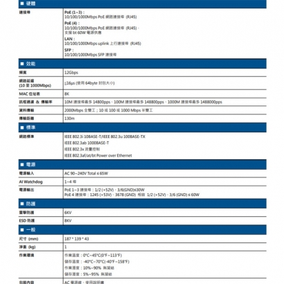 AVTECH 陞泰 DGS4110PG PoE 網路交換機