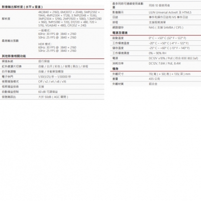 LILIN 利凌 P7G1182 800萬畫素 支援雙向語音 日夜兩用網路攝影機