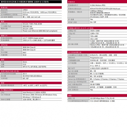 LILIN 利凌 LR832 200萬畫素 固定焦紅外線防破壞槍型網路攝影機