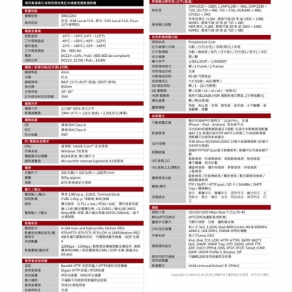 LILIN 利凌 SR8222E4 200萬畫素 固定焦紅外線槍型網路攝影機