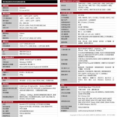 LILIN 利凌 MD2222 200萬畫素 固定焦球型網路攝影機