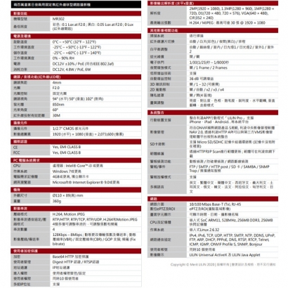 LILIN 利凌 MR302 200萬畫素 日夜兩用固定焦紅外線球型網路攝影機