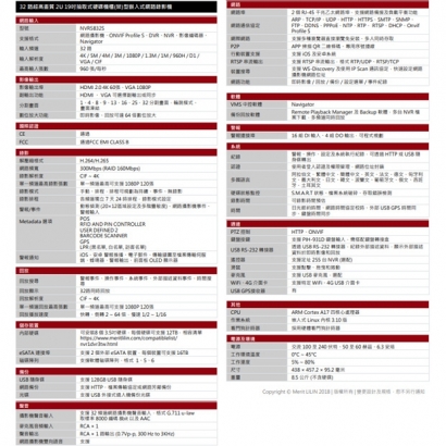 LILIN 利凌 NVR5832S 32路 超高清 2U 19吋抽取式硬碟機櫃(架)型嵌入式網路錄影機