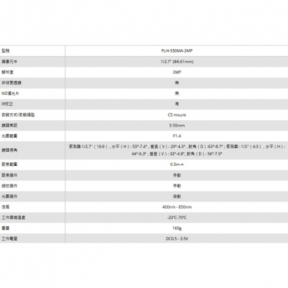 LILIN 利凌 PLH-550MA-3MP 5-50mm 3MP 鏡頭