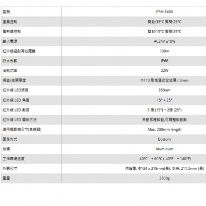 LILIN 利凌 PRH-5480 紅外線夜視防護罩- 100米