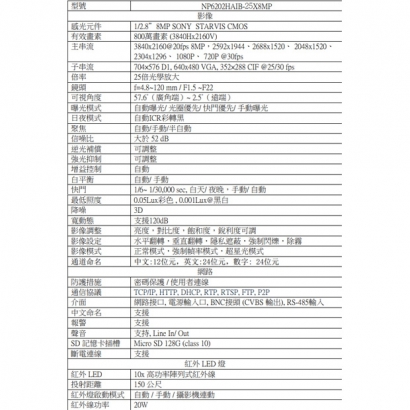 NP6202HAIB-25X8MP 800萬畫素 星光級網路型紅外快速球攝影機