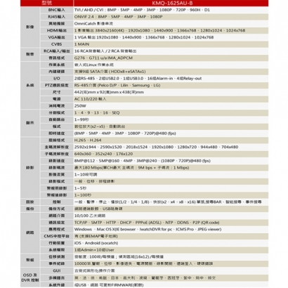 ICATCH可取 KMQ-1625AU-B 5MP H.265 16路 數位錄影主機