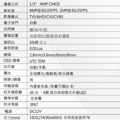 DFB304CA 400萬畫素 同軸音頻紅外線攝影機