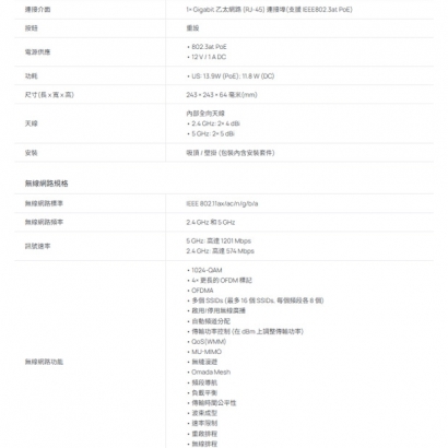 TP-LINK EAP610 V1 AX1800 吸頂式 Wi-Fi 6 基地台 / 無線AP