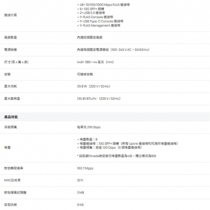 TP-LINK SG6654X Omada 48 埠 Gigabit 可堆疊 L3 管理型交換器 (含 6 個 10G 插槽)