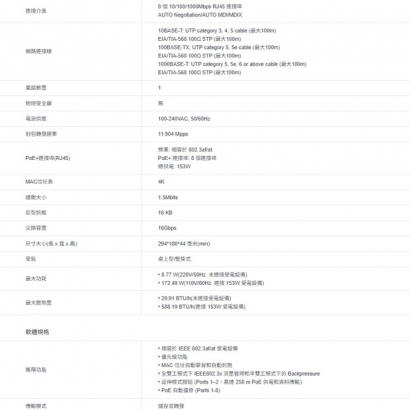 TP-LINK TL-SG1008MP 8 埠 Gigabit 桌上型/機架式交換器(含 8 埠 PoE+)
