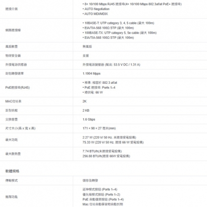 TP-LINK TL-SF1008P 8 埠 10/100Mbps 桌上型交換器 (含 4 埠 PoE+) TP-LINK TL-SF1008P 8 埠 10/100Mbps 桌上型交換器 (含 4 埠 PoE+)