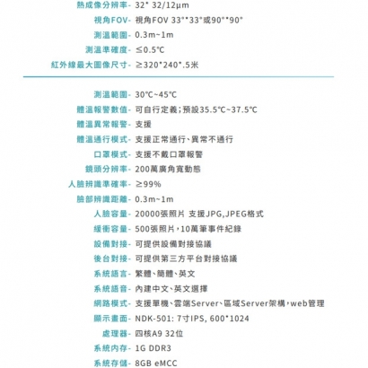VACRON VIX-SK502 1080P 平板型測溫人臉辨識一體攝影機