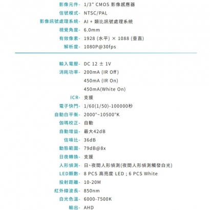 VACRON VCA-6537A2 1080P 人形偵測智能雙光攝影機